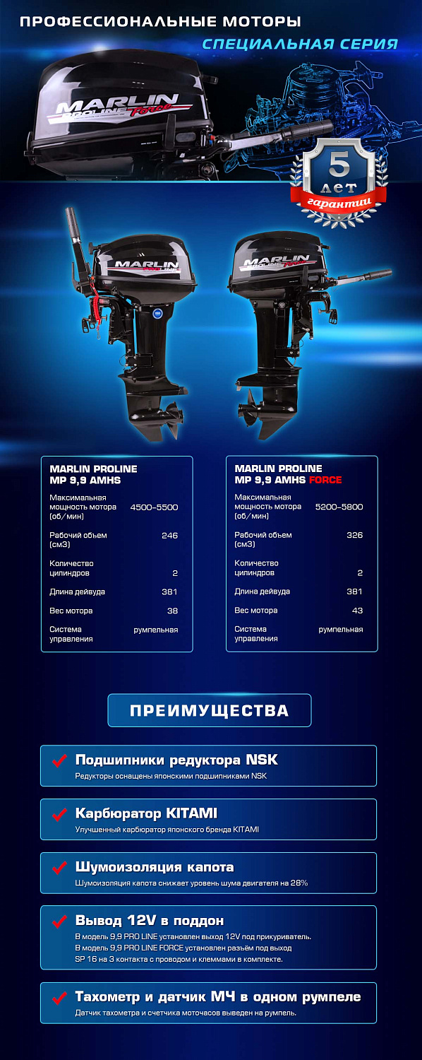 Лодочный мотор MARLIN PROLINE MP 9.9 (20) AMHS FORCE в Смоленске